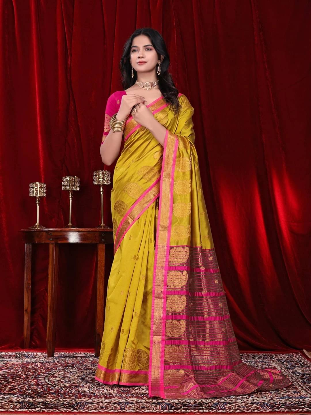 Krisha Enterprise Silk Woven Regular Saree With Unstitched Blouse Piece ( Yellow ) Krisha Enterprise Silk Woven Regular Saree With Unstitched Blouse Piece ( Yellow )