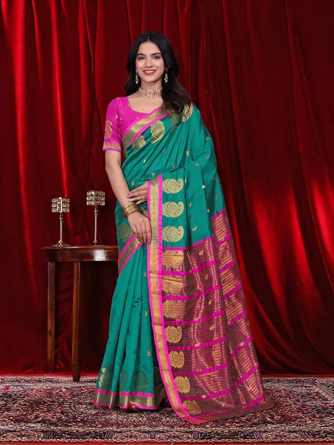     			Krisha Enterprise Silk Woven Regular Saree With Unstitched Blouse Piece ( Blue )