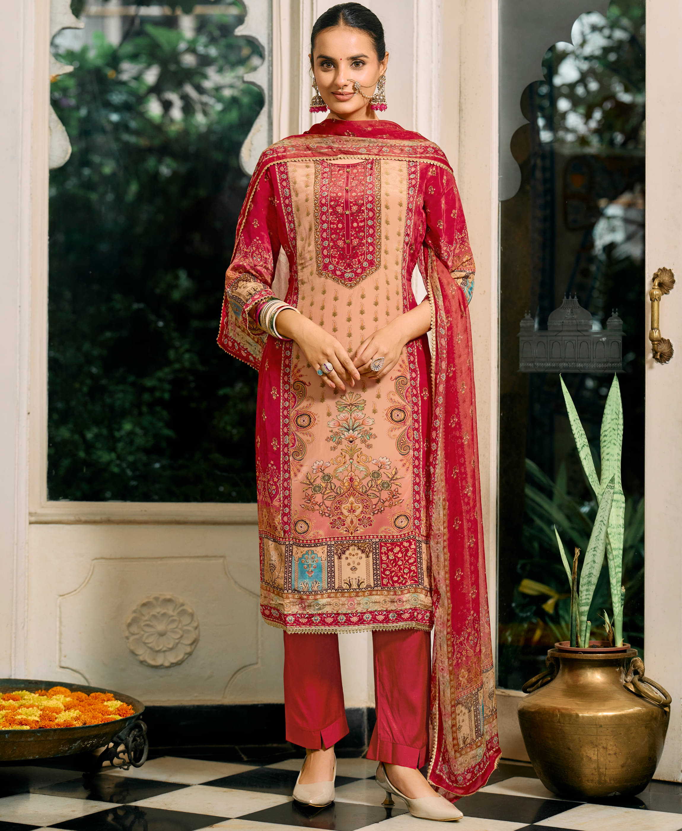     			MOJILAA Women Crepe Printed Straight Kurti With Pants ( Red )