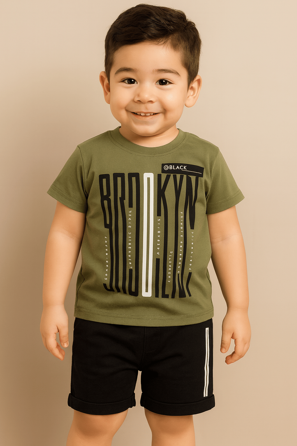     			MUSNAH GARMENTS Pack of 1 Baby Boys Cotton T-Shirt & Shorts Set ( Olive )