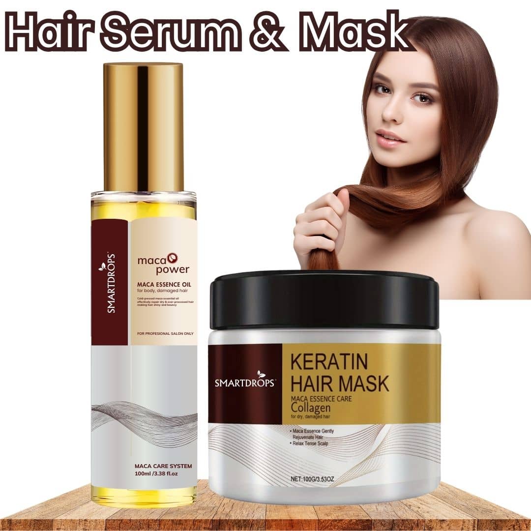 Maca Power Essence Oil & Keratin Hair Mask Combo for Hair Smoothening & Damage Hair Repair