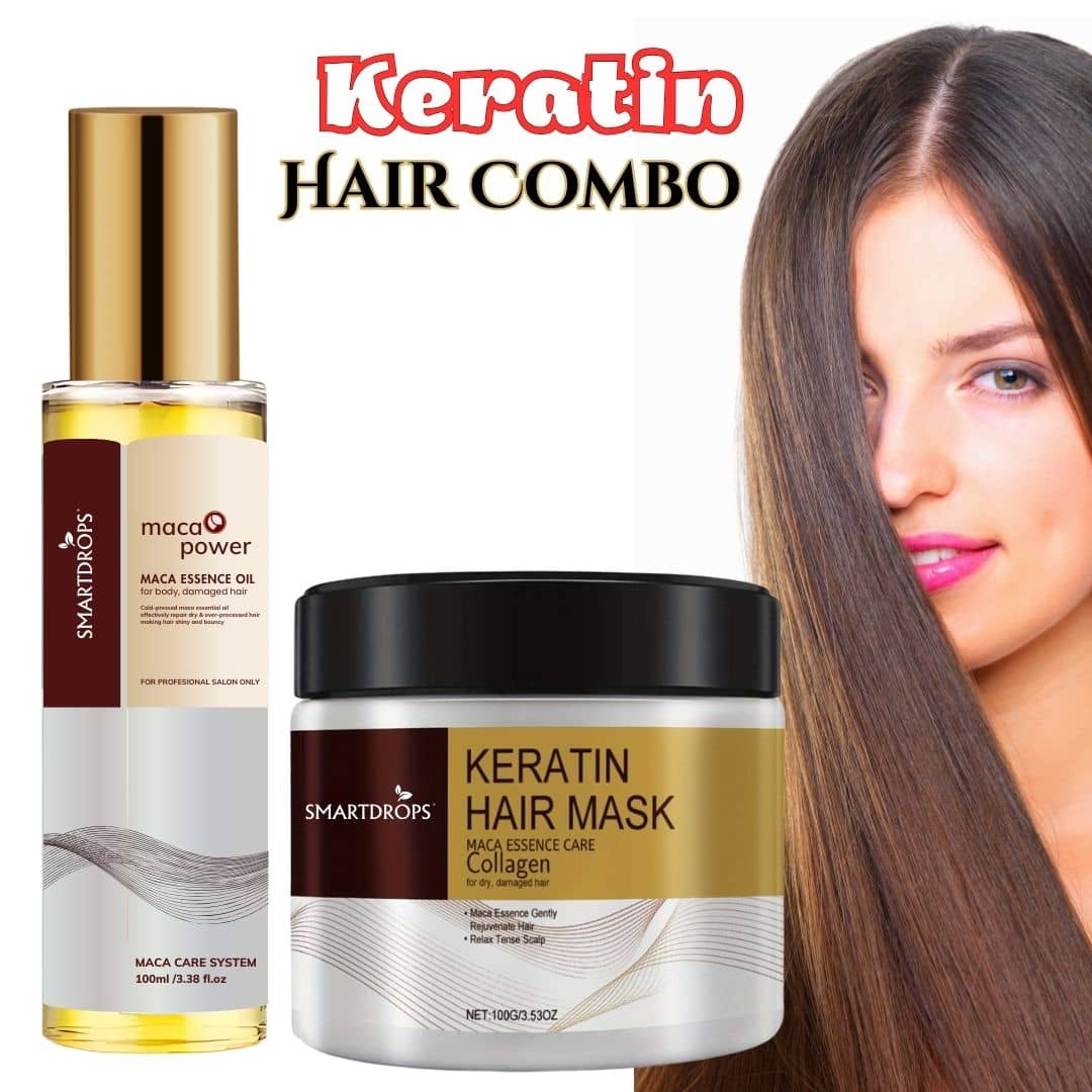 Maca Power Ettential Hair Oil & Keratin Hair Mask Combo for Hair Growth & Damage Repair