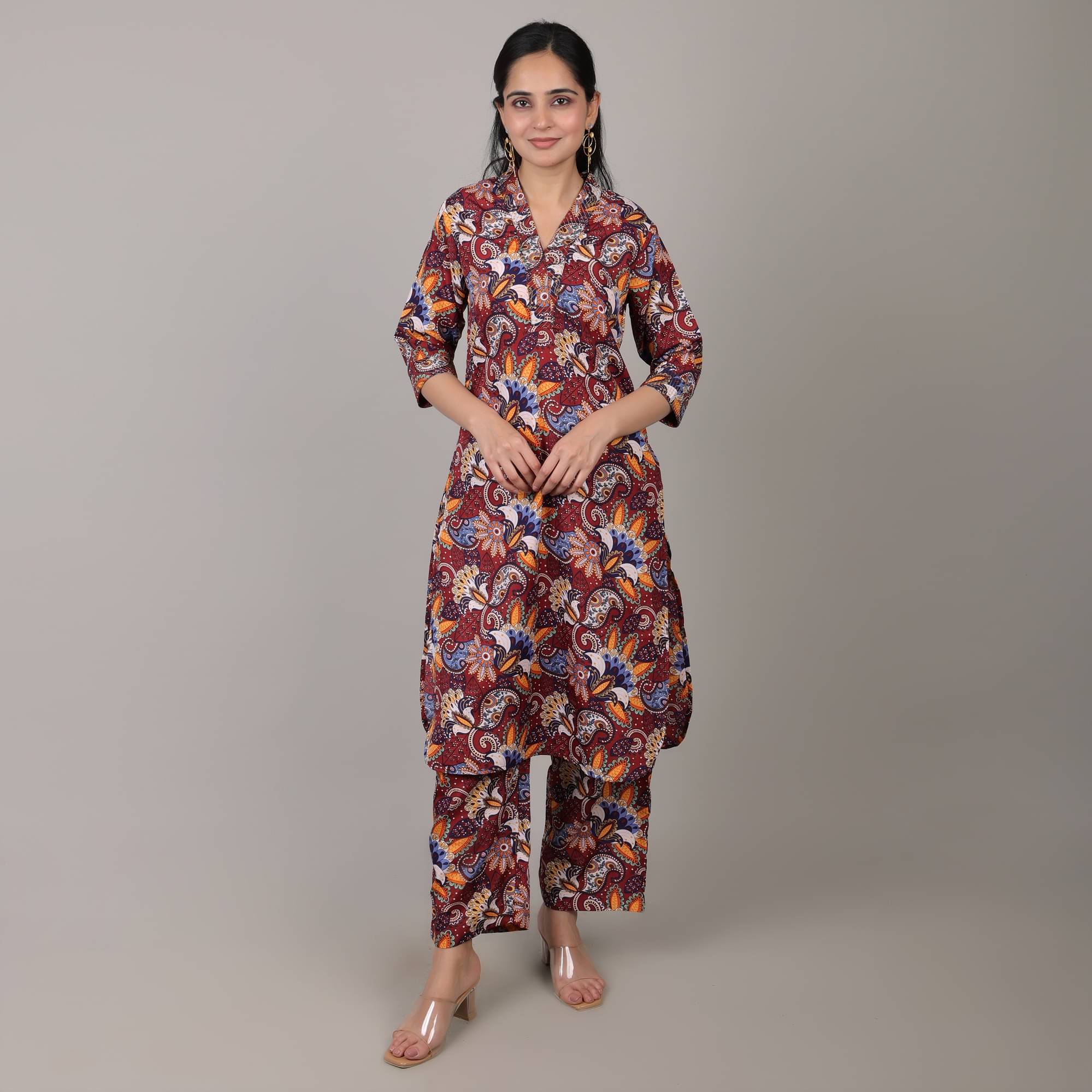     			NAMO9 Women Polyester Printed A-line Kurti With Palazzo ( Multicolor )