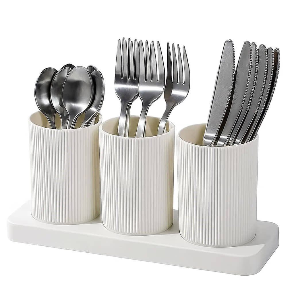 Plastic 3 Plastic Self Draining Tableware Storage Box - Spoon, Knife, Fork, Chopstick, Cutlery Holder, Organizer Stand for Kitchen, Dining Table Set Of 1