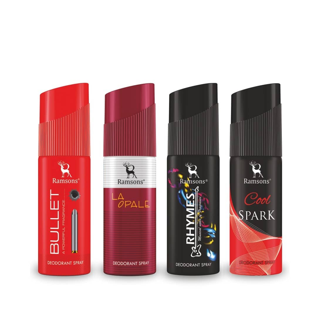 Ramsons Cool Spark, Rhymes, La opale & Bullet Deodorant Spray for Unisex 160 ml ( Pack of 4 )
