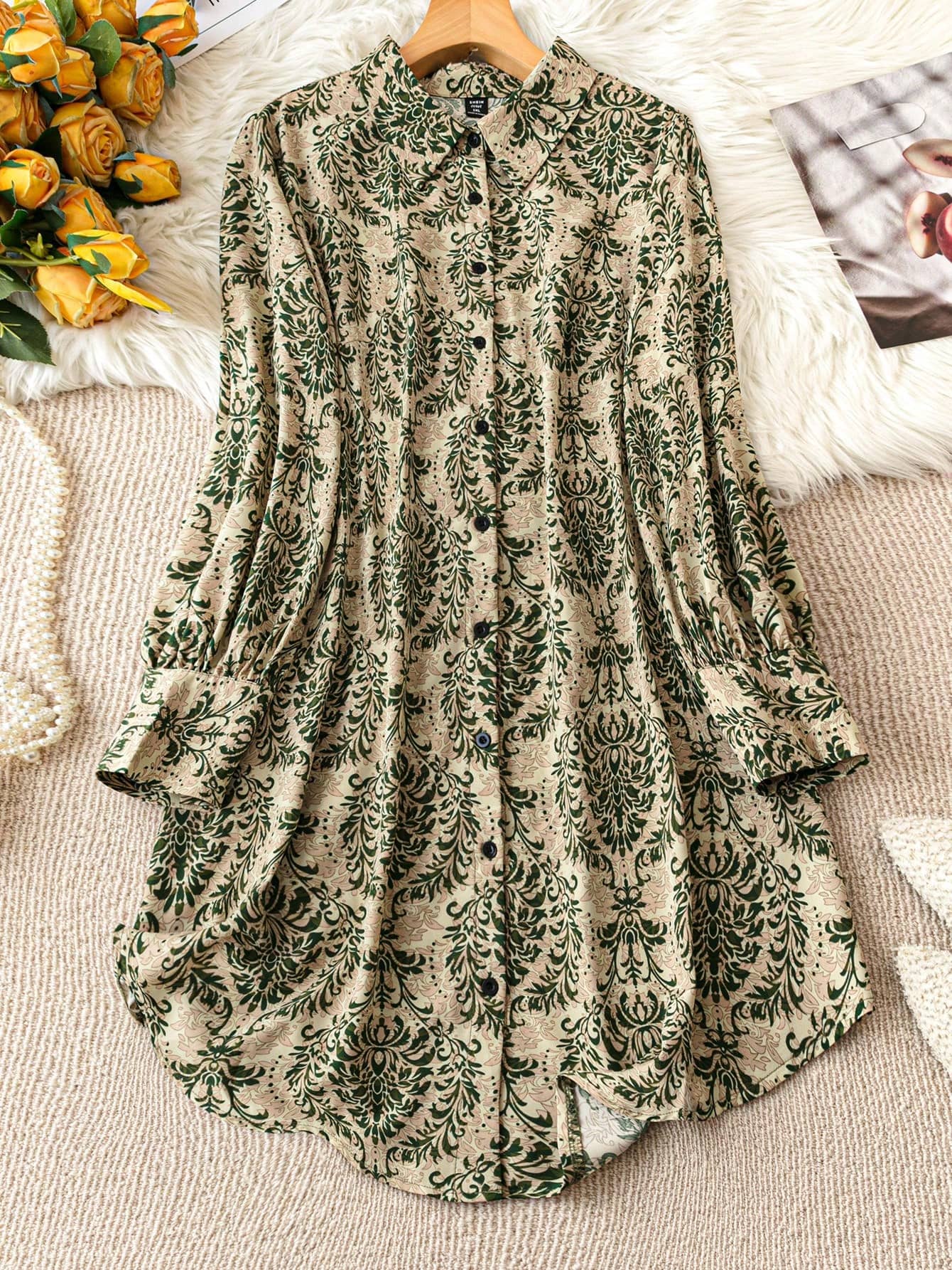 Sheetal associates Women Crepe Printed Shirt Dress ( Green )