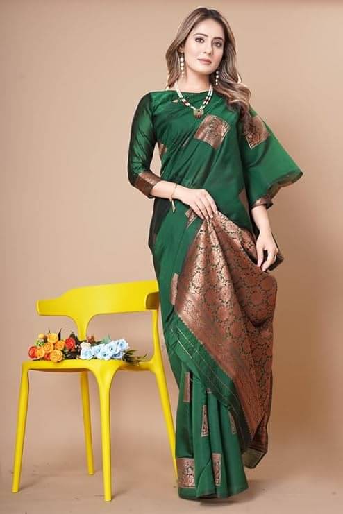     			Silksutra Silk Blend Woven Design Kanjeevaram Sarees With Unstitched Blouse Piece ( Green )