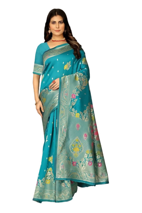    			Silksutra Silk Blend Woven Design Kanjeevaram Sarees With Unstitched Blouse Piece ( Light Blue )