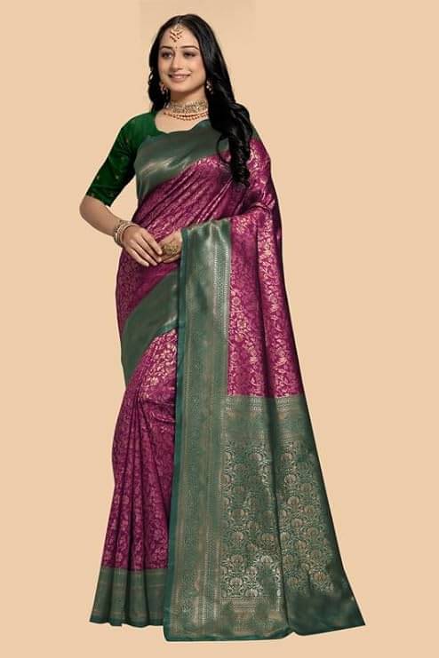     			Silksutra Silk Blend Woven Design Kanjeevaram Sarees With Unstitched Blouse Piece ( Purple )