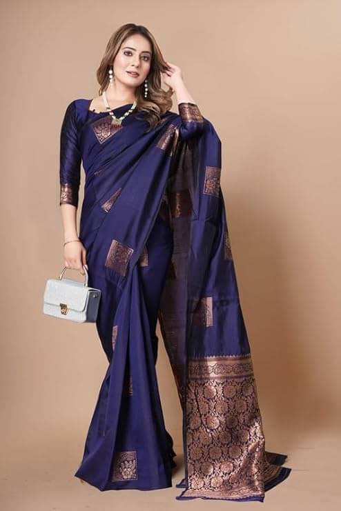     			Silksutra Silk Blend Woven Design Kanjeevaram Sarees With Unstitched Blouse Piece ( Navy Blue )