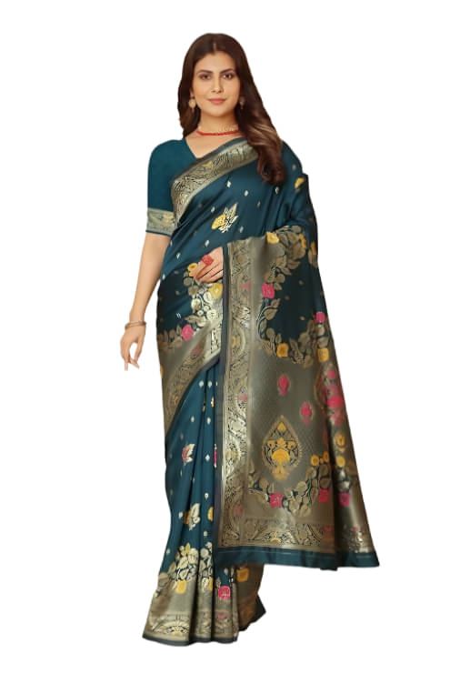 Silksutra Silk Blend Woven Design Kanjeevaram Sarees With Unstitched Blouse Piece ( Green ) Silksutra Silk Blend Woven Design Kanjeevaram Sarees With Unstitched Blouse Piece ( Green )