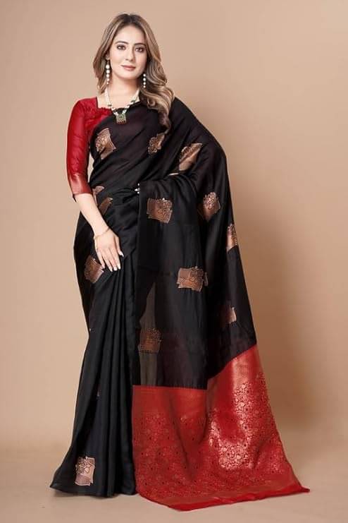    			Silksutra Silk Blend Woven Design Kanjeevaram Sarees With Unstitched Blouse Piece ( Black )