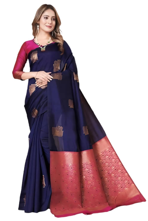     			Silksutra Silk Blend Woven Design Kanjeevaram Sarees With Unstitched Blouse Piece ( Navy Blue )