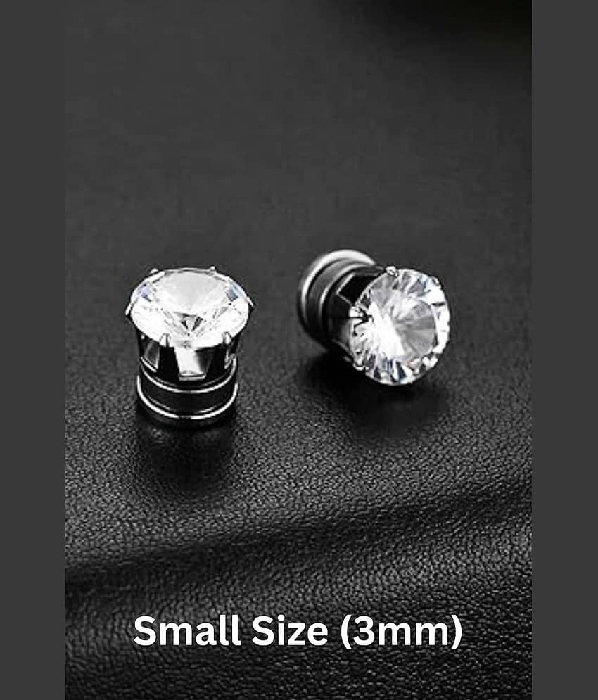 Silver Cubic Zirconia Studded Magnetic Stud Earrings - Earrings | Buy online on ZillyBuy