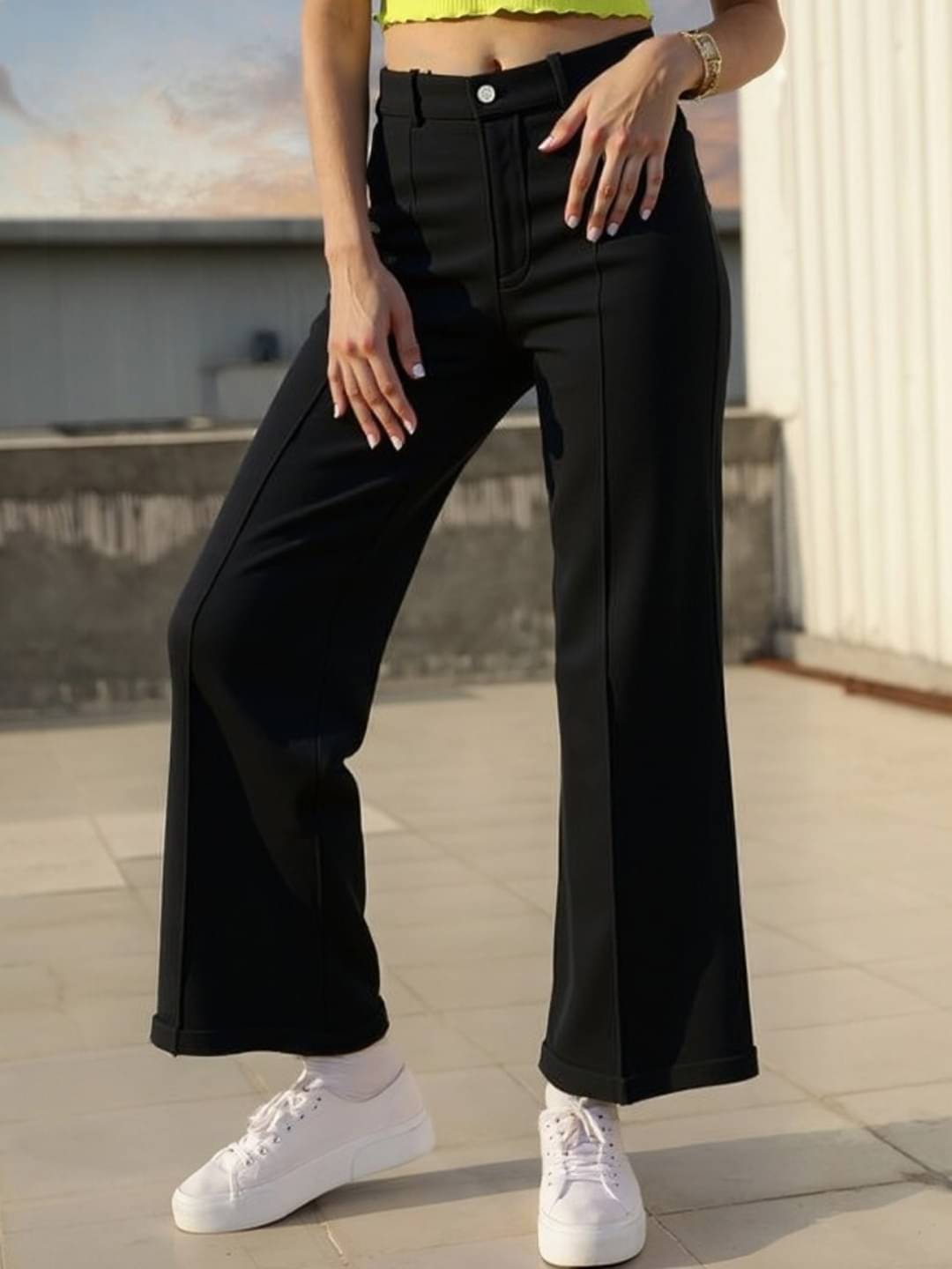    			THECLASSICTOGS Women Lycra Casual Trousers ( Black )
