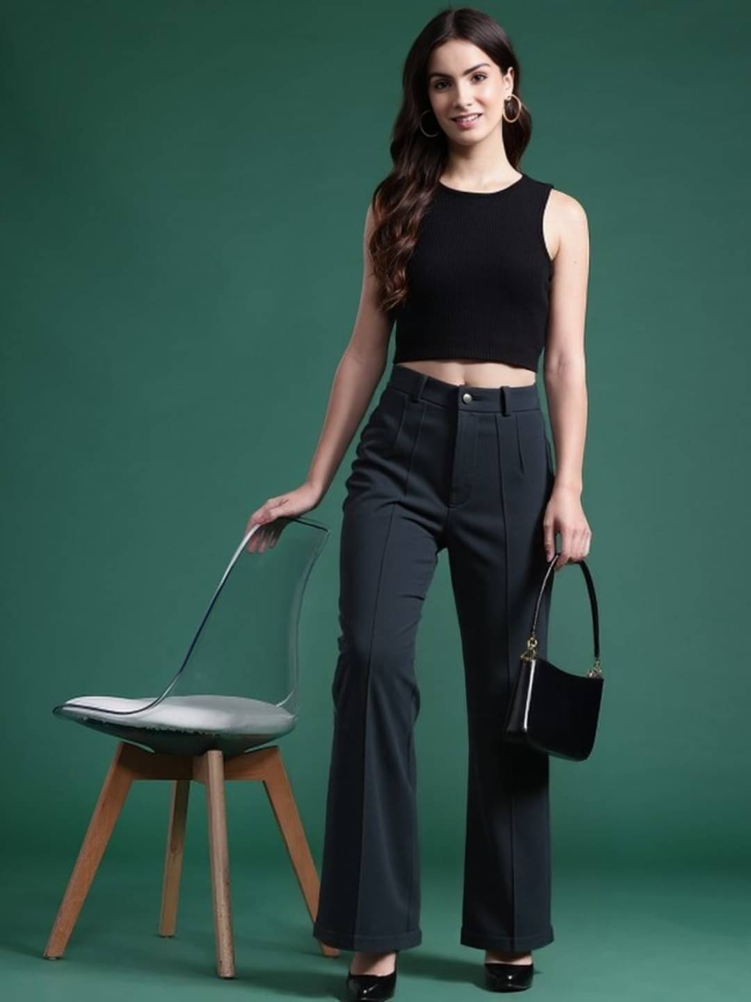     			THECLASSICTOGS Women Lycra Casual Trousers ( Black )