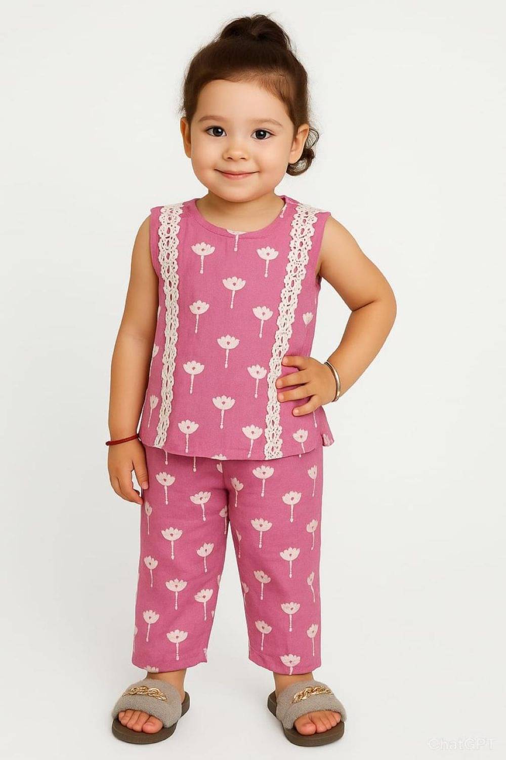     			The Creators Girls Linen Kurti with Pants ( Pack of 1 , Pink )