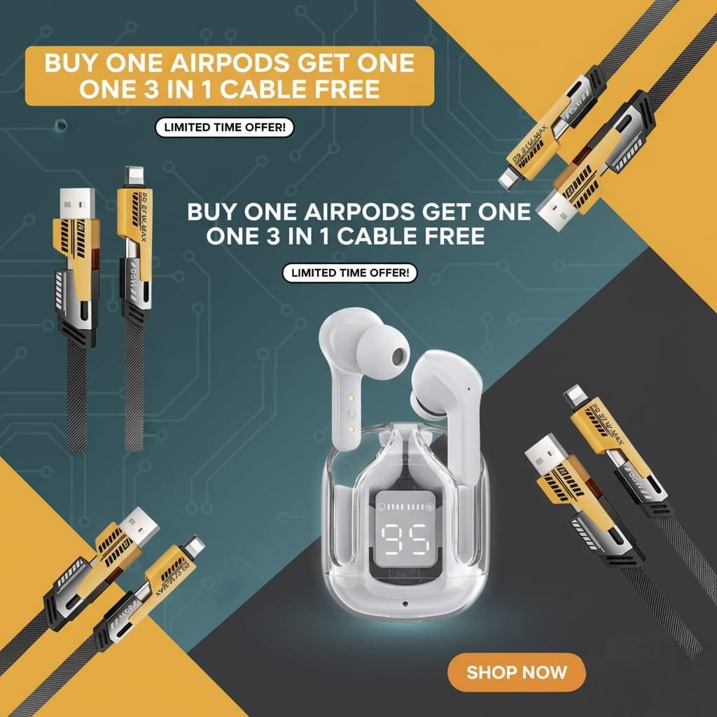     			Tws Ultrapods display bluetooth, Earbuds Pro + 4 in 1 data fast cable ,  Bluetooth Headphone + 4 in 1 charging cable