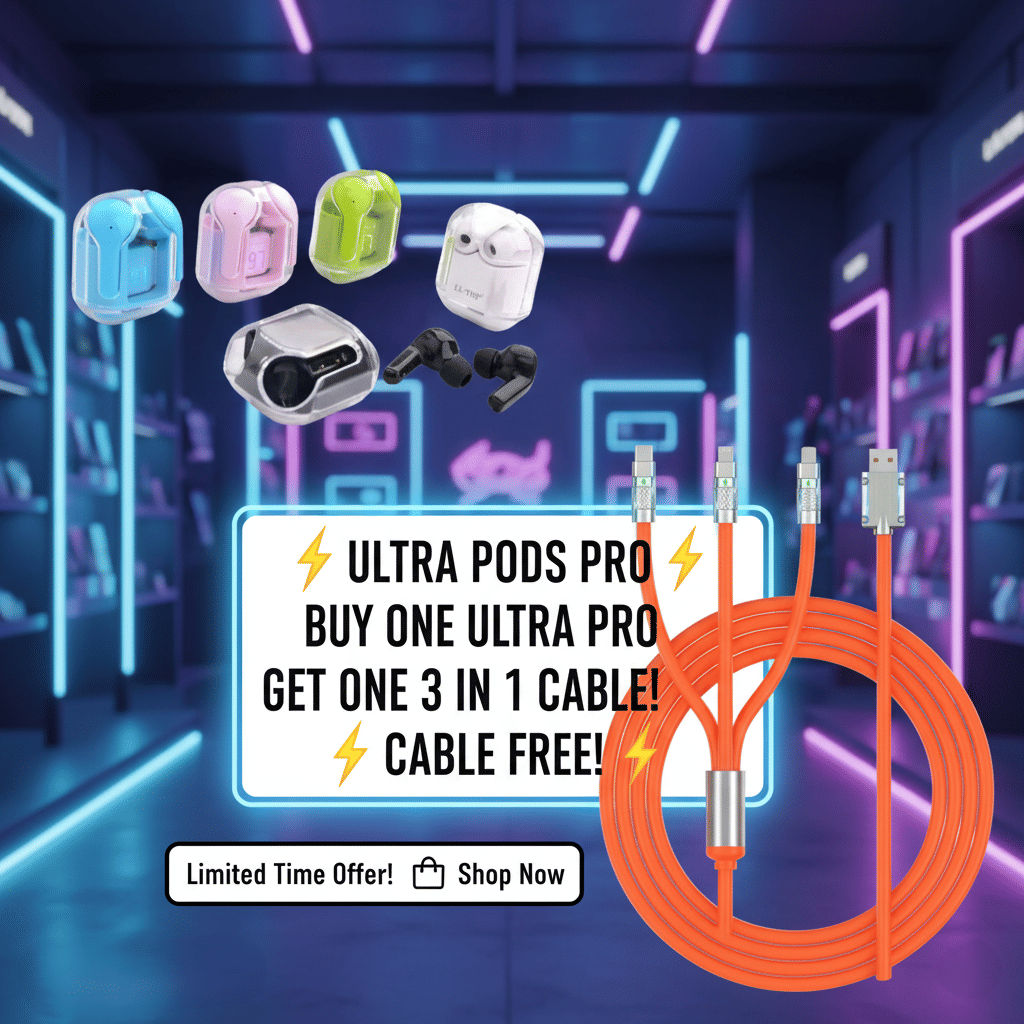     			Tws Ultrapods display bluetooth, Earbuds Pro + 3 in 1 data fast cable ,  Bluetooth Headphone + 3 in 1 charging cable