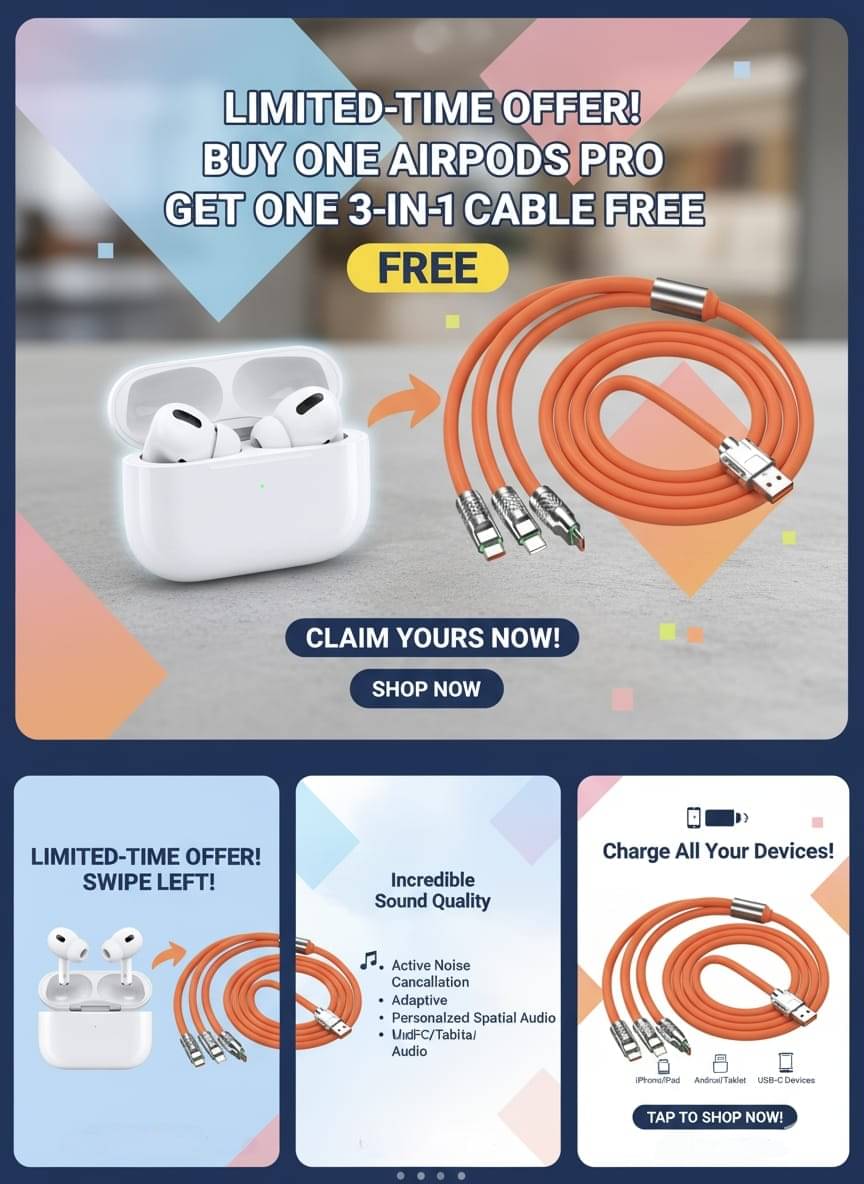     			Tws airpods display bluetooth, Earbuds Pro + 3 in 1 data fast cable ,  Bluetooth Headphone + 3 in 1 charging cable