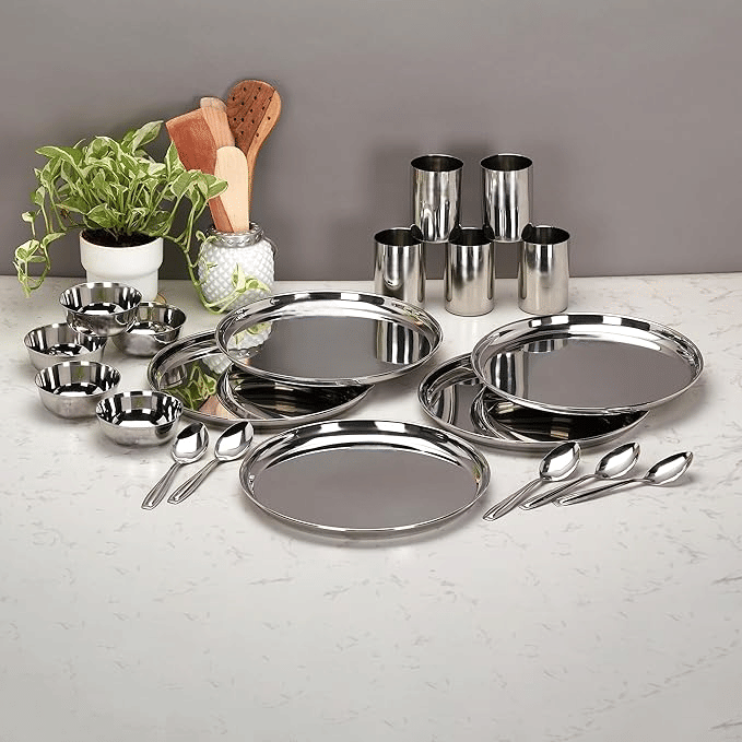Visaxmi Premium Dinner Set Plain Stainless Steel Dinner Set ( Pack of 20 ) Silver Visaxmi Premium Dinner Set Plain Stainless Steel Dinner Set ( Pack of 20 ) Silver