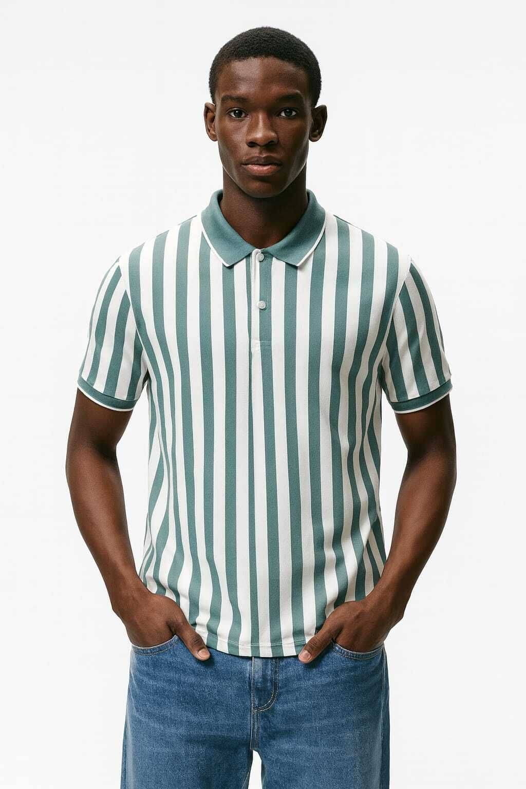     			WILD ELEPHANT Men Polyester Regular Fit Striped Polo T Shirt ( Light Blue )