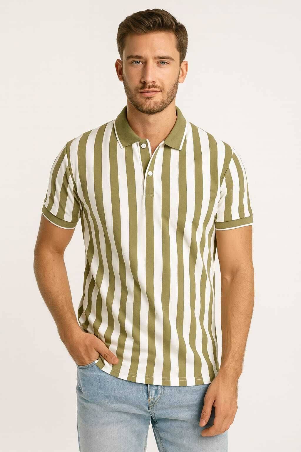     			WILD ELEPHANT Men Polyester Regular Fit Striped Polo T Shirt ( Green )