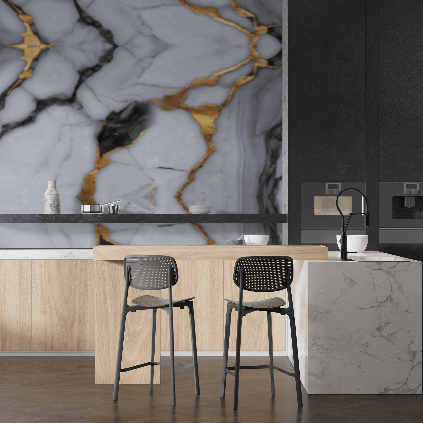     			WRUNJI,    COLOR- WHITE GOLD BLACK    Self-Adhesive Wallpaper Waterproof Old Furniture Vinyl Stickers Wooden Door Wardrobe Desktop PVC Wall Papers(60*200)