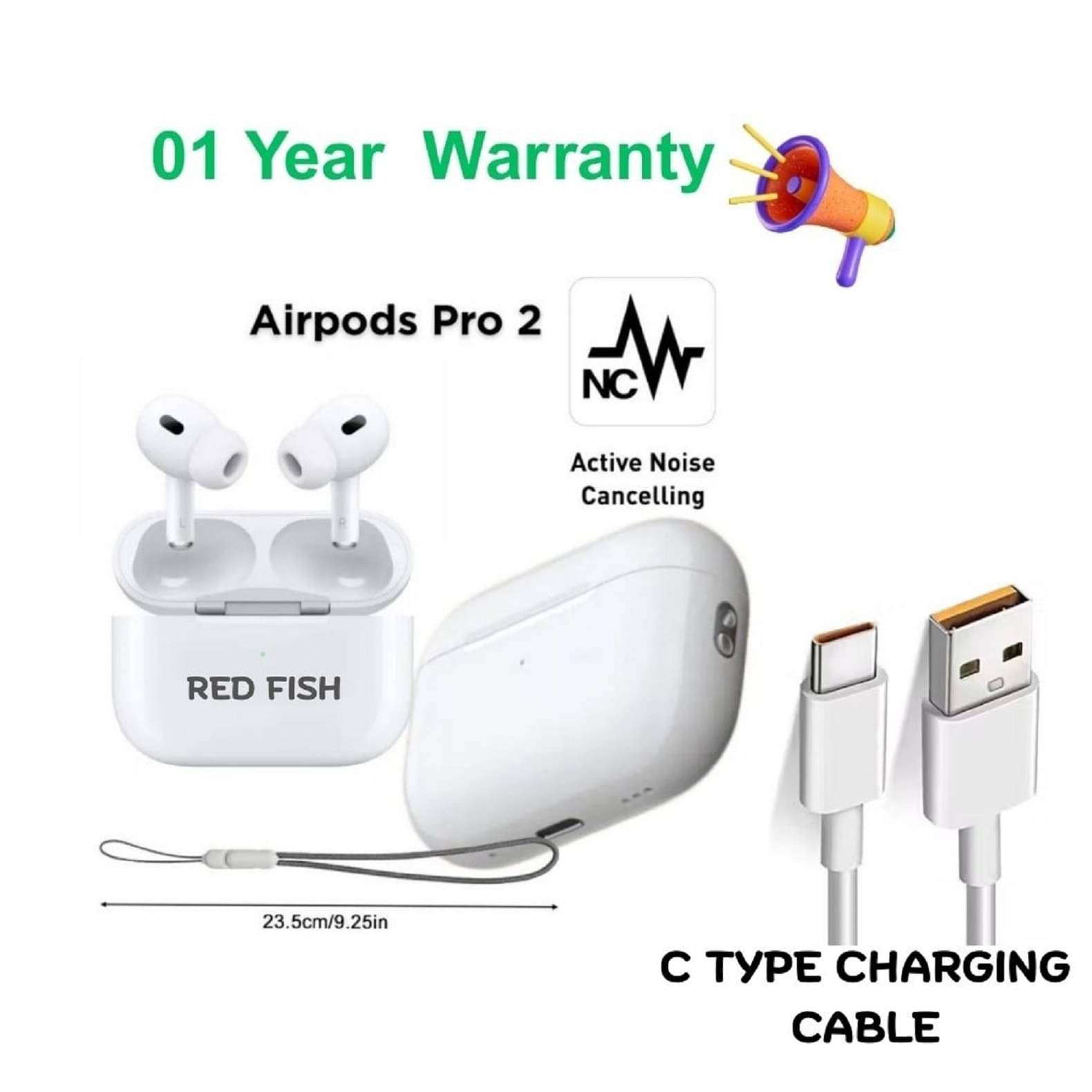     			White color airpods pro 2 with ANC and touch control, earbuds, bluetooth