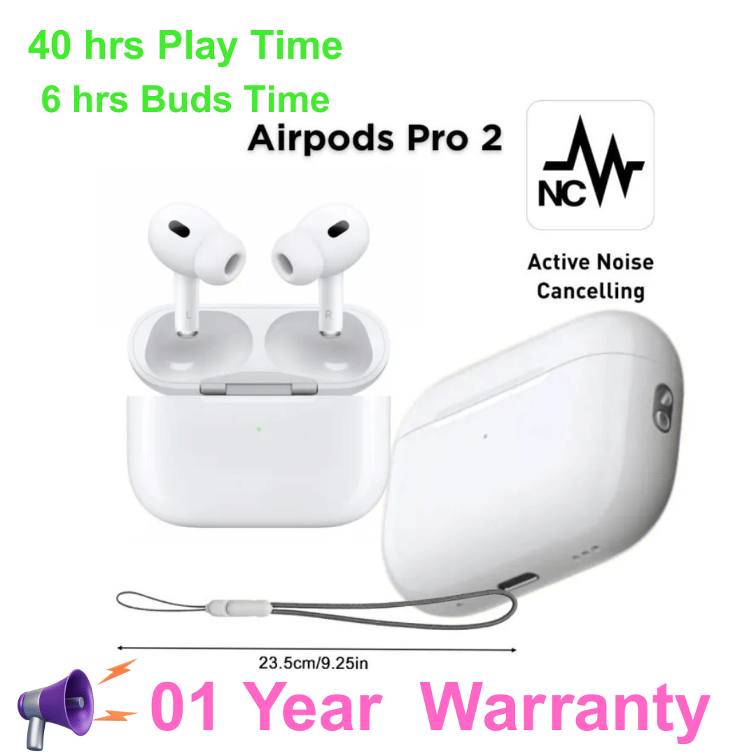     			White color airpods with ANC and touch control, earbuds, bluetooth