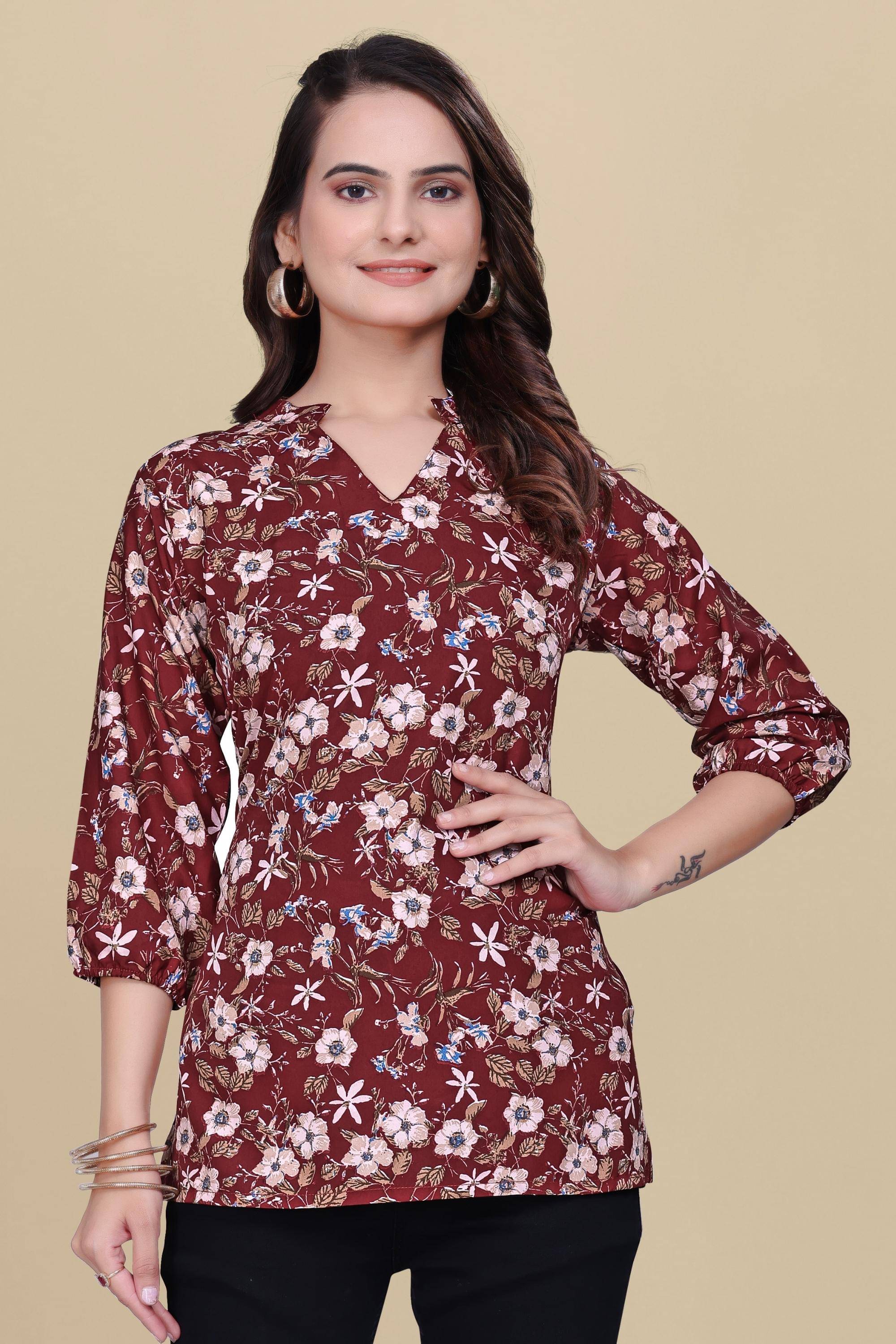     			ZELZIS Women's Crepe A-Line Top ( Maroon )