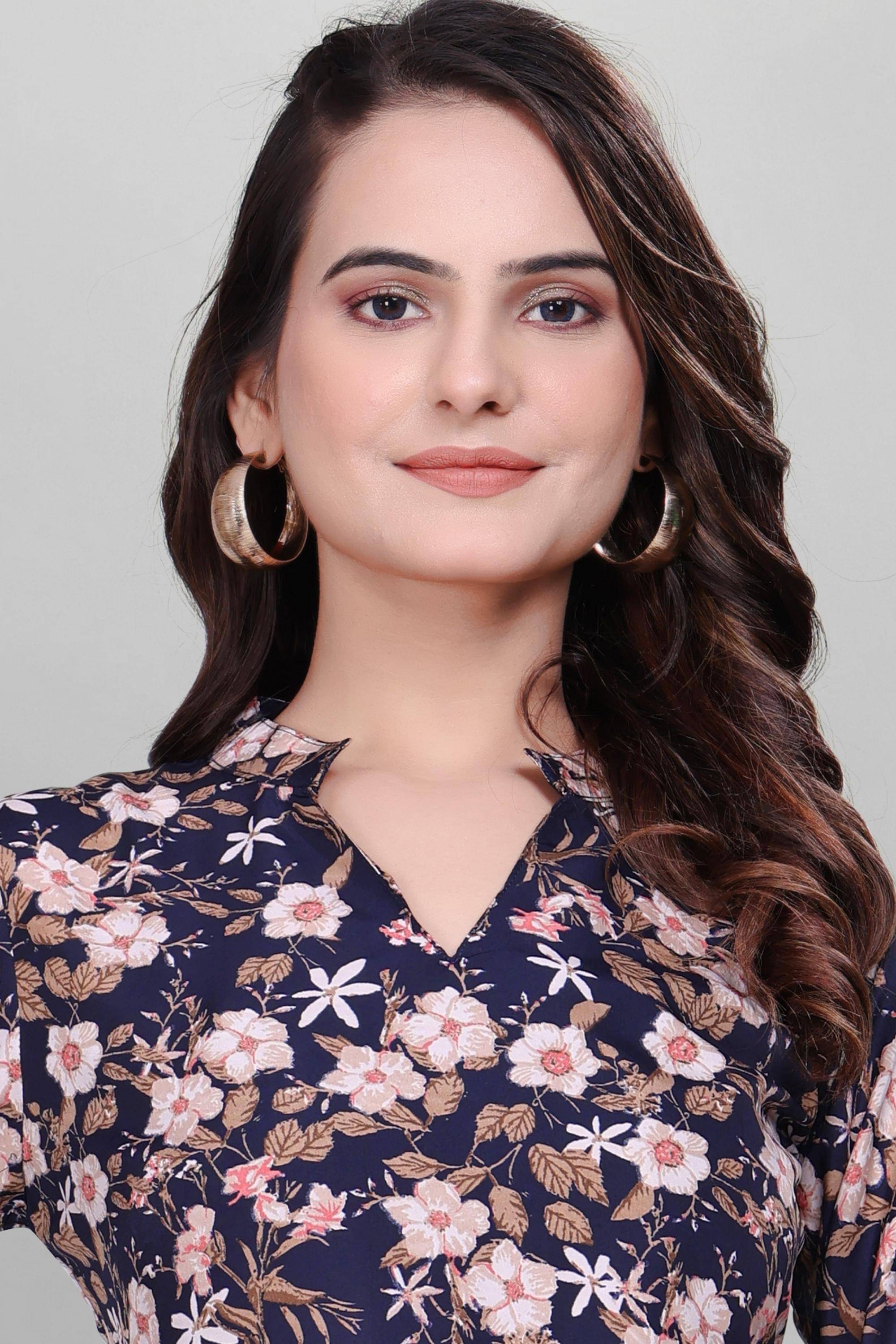     			ZELZIS Women's Crepe A-Line Top ( Blue )