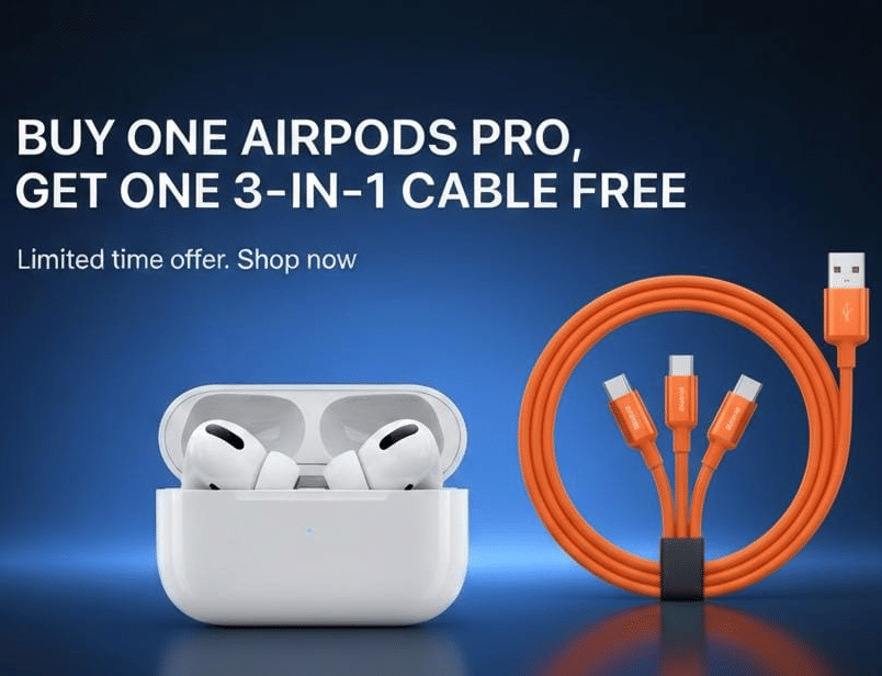     			airpods Bluetooth, Earbuds Pro + 3 in 1 data fast cable ,  Bluetooth Headphone + 3 in 1 charging cable