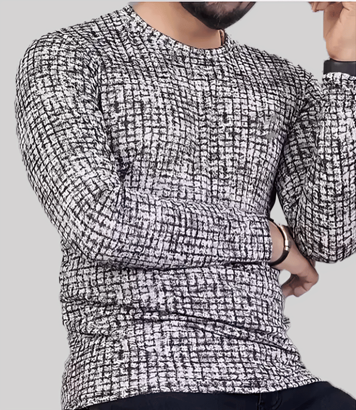 hoshii Men Polyester Regular Fit Checks T-Shirt ( White )     			hoshii Men Polyester Regular Fit Checks T-Shirt ( White )