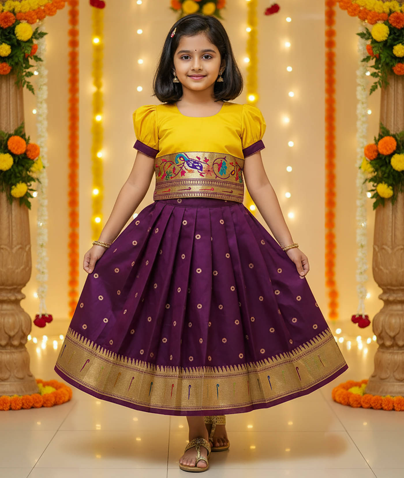     			kedar fab Jacquard Lehenga Choli Set For Girls ( Pack of 1 , Purple )