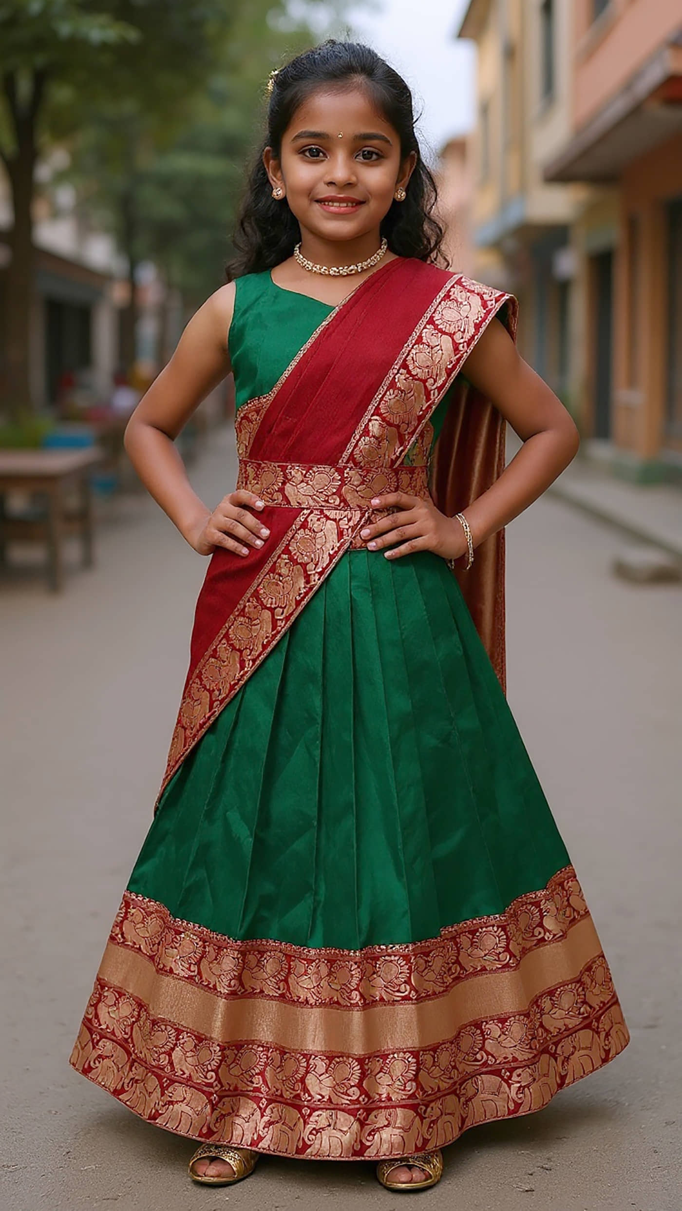 kedar fab Jacquard Lehenga Choli Set For Girls ( Pack of 1 , Green )