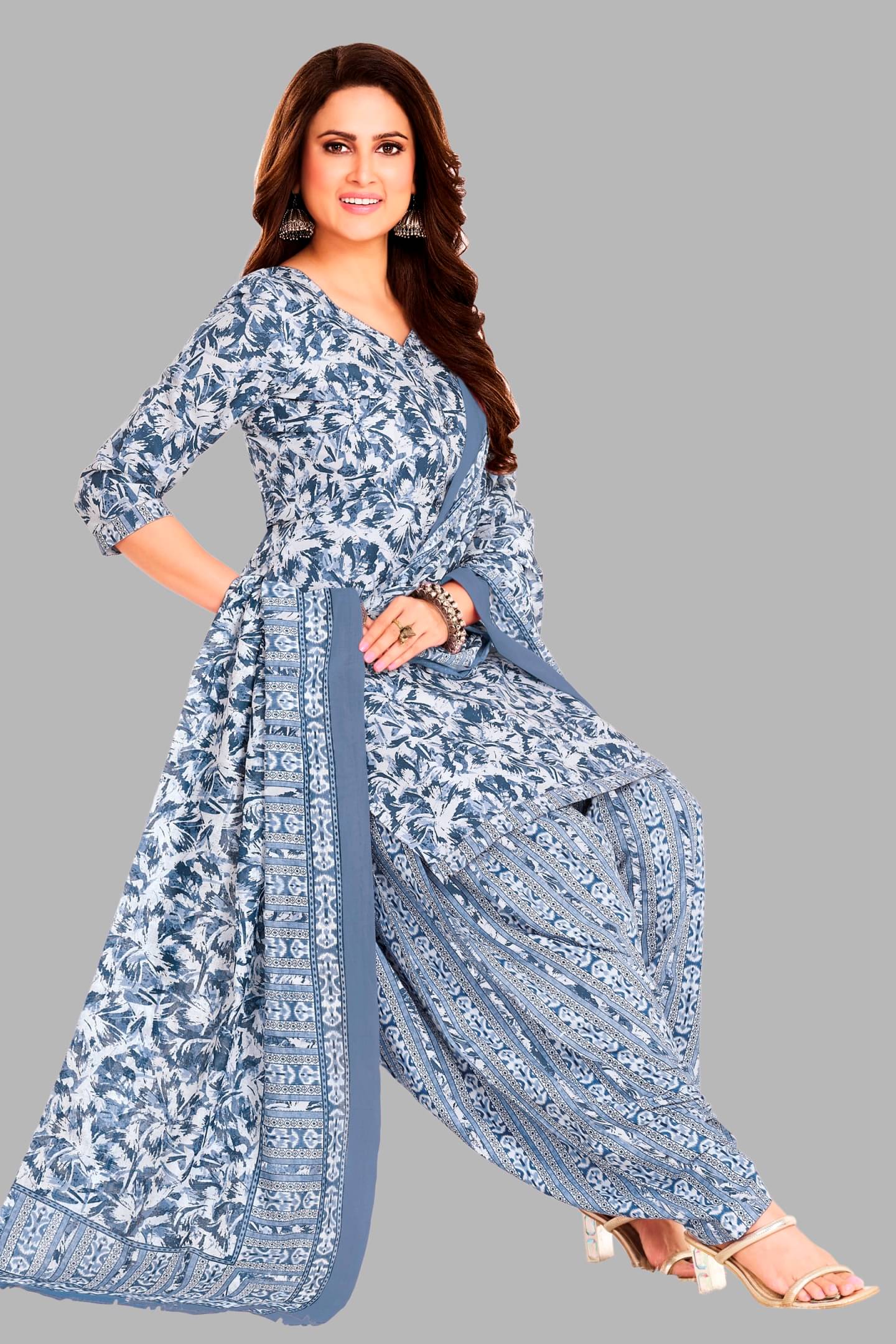     			shree jeenmata collection Women Cotton Printed Straight Kurti With Patiala Salwar ( Blue )