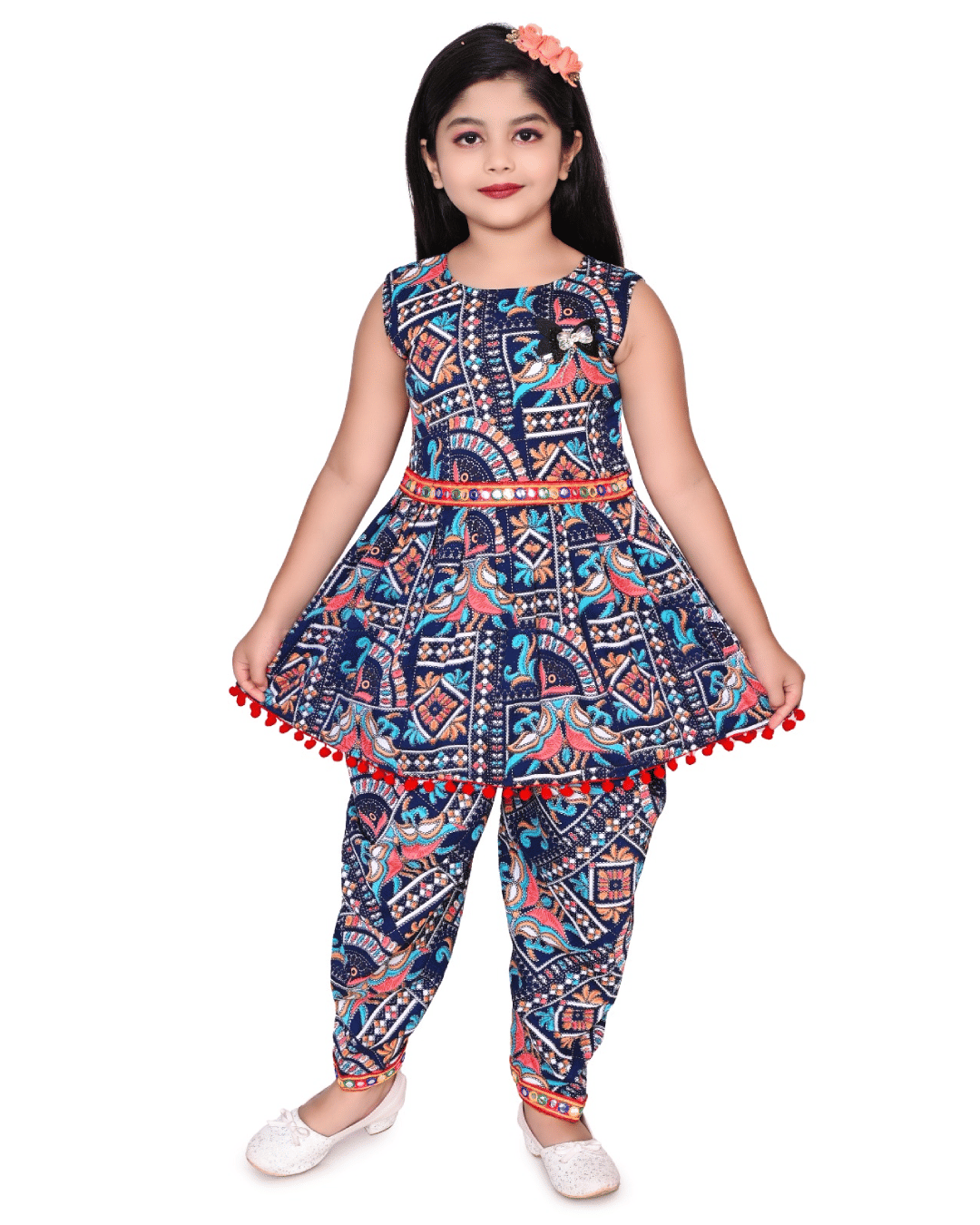     			swapdeli Girls Cotton Blend Kurti with Dhoti ( Pack of 1 , Navy Blue )