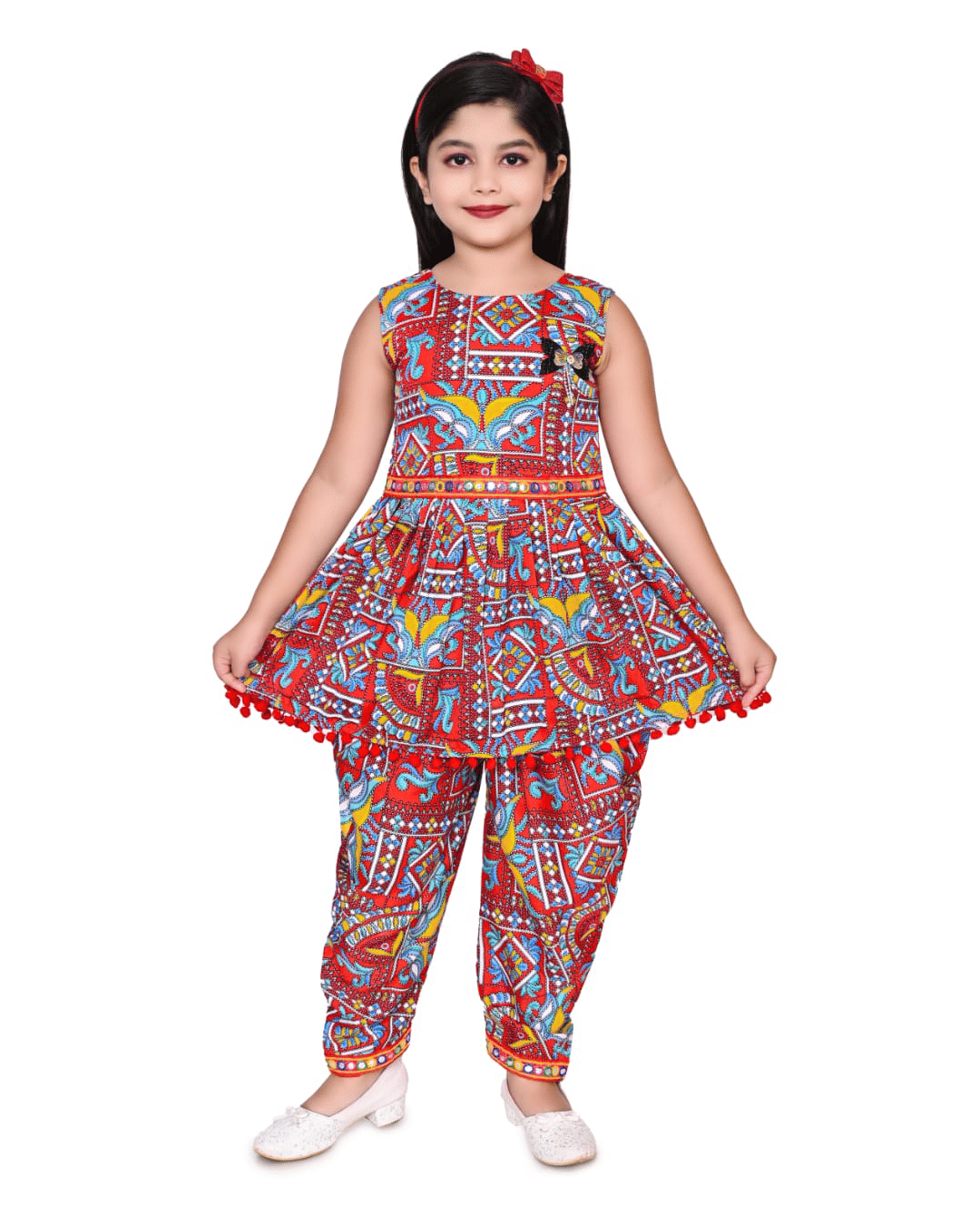     			swapdeli Girls Cotton Blend Kurti with Dhoti ( Pack of 1 , Red )