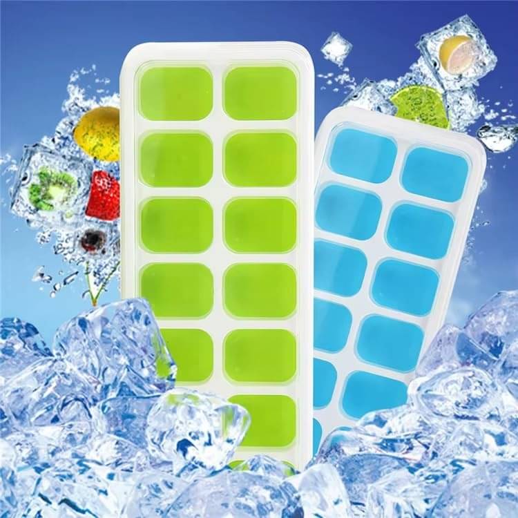     			14 Cavity Pop Up Ice Cube Trays for Freezer with Lid Pack-2