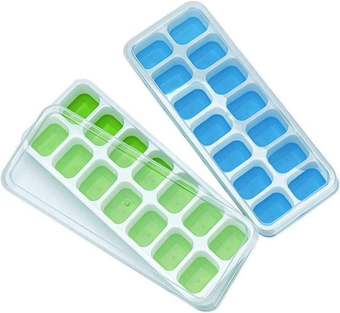     			14 Cavity Pop Up Ice Cube Trays for Freezer with Lid Pack-2