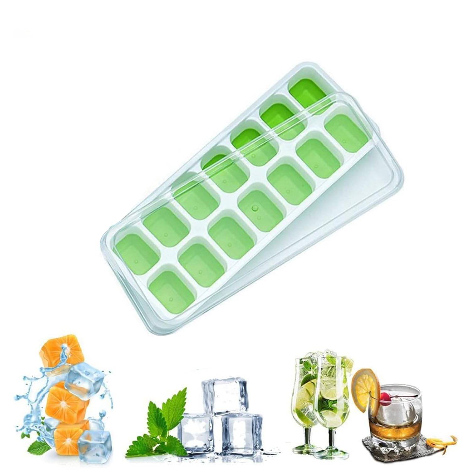     			14 Cavity Pop Up Ice Cube Trays for Freezer with Lid