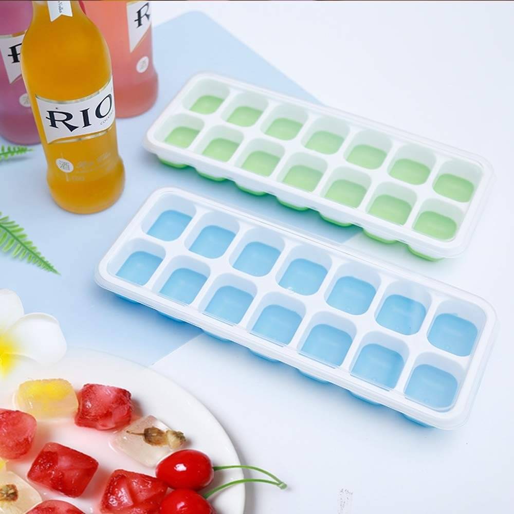     			14 Cavity Pop Up Ice Cube Trays with Lid for Freezer Pack of 2