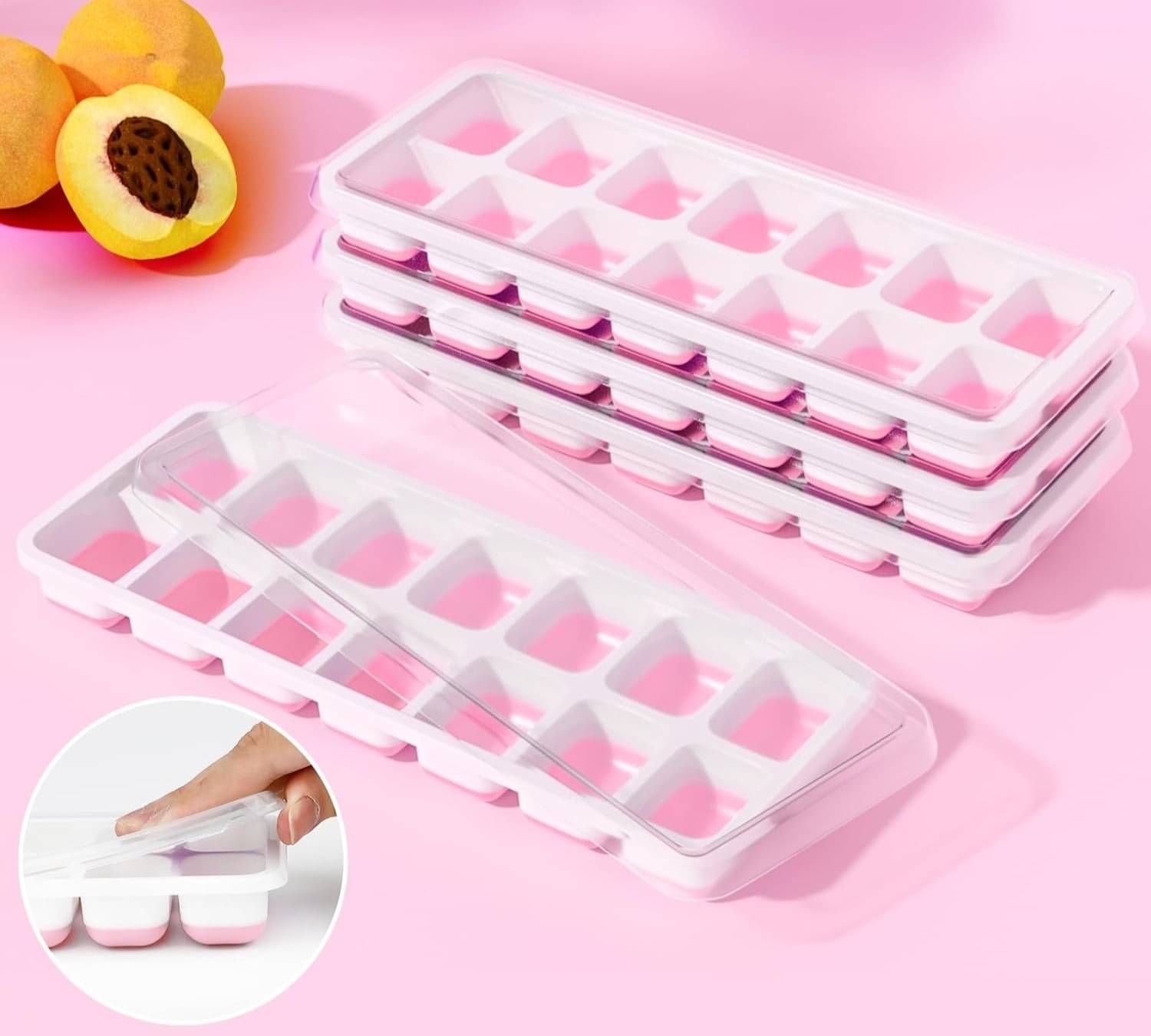    			14 Cavity Pop Up Ice Cube Trays with Lid for Freezer Pack of 2