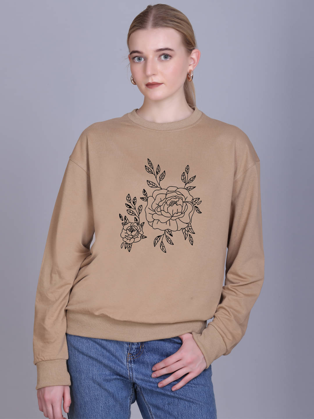 7 ISLANDS Women's Fleece Round Neck Sweatshirt ( Beige ) 7 ISLANDS Women's Fleece Round Neck Sweatshirt ( Beige )