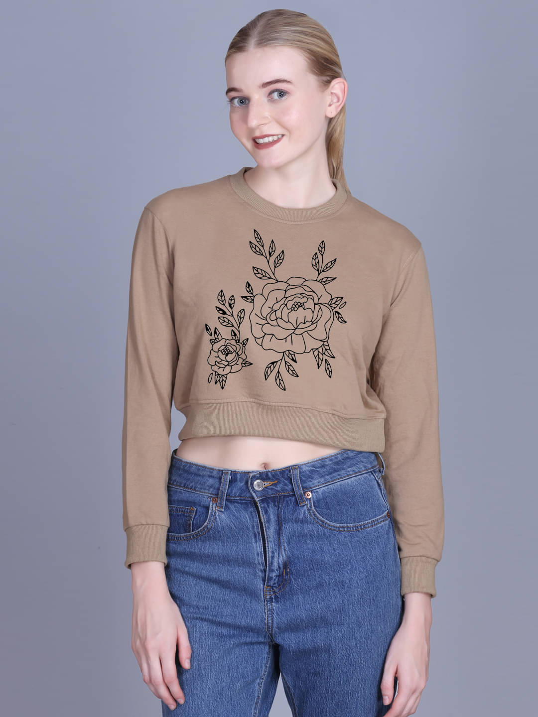 7 ISLANDS Women's Fleece Round Neck Sweatshirt ( Beige ) 7 ISLANDS Women's Fleece Round Neck Sweatshirt ( Beige )