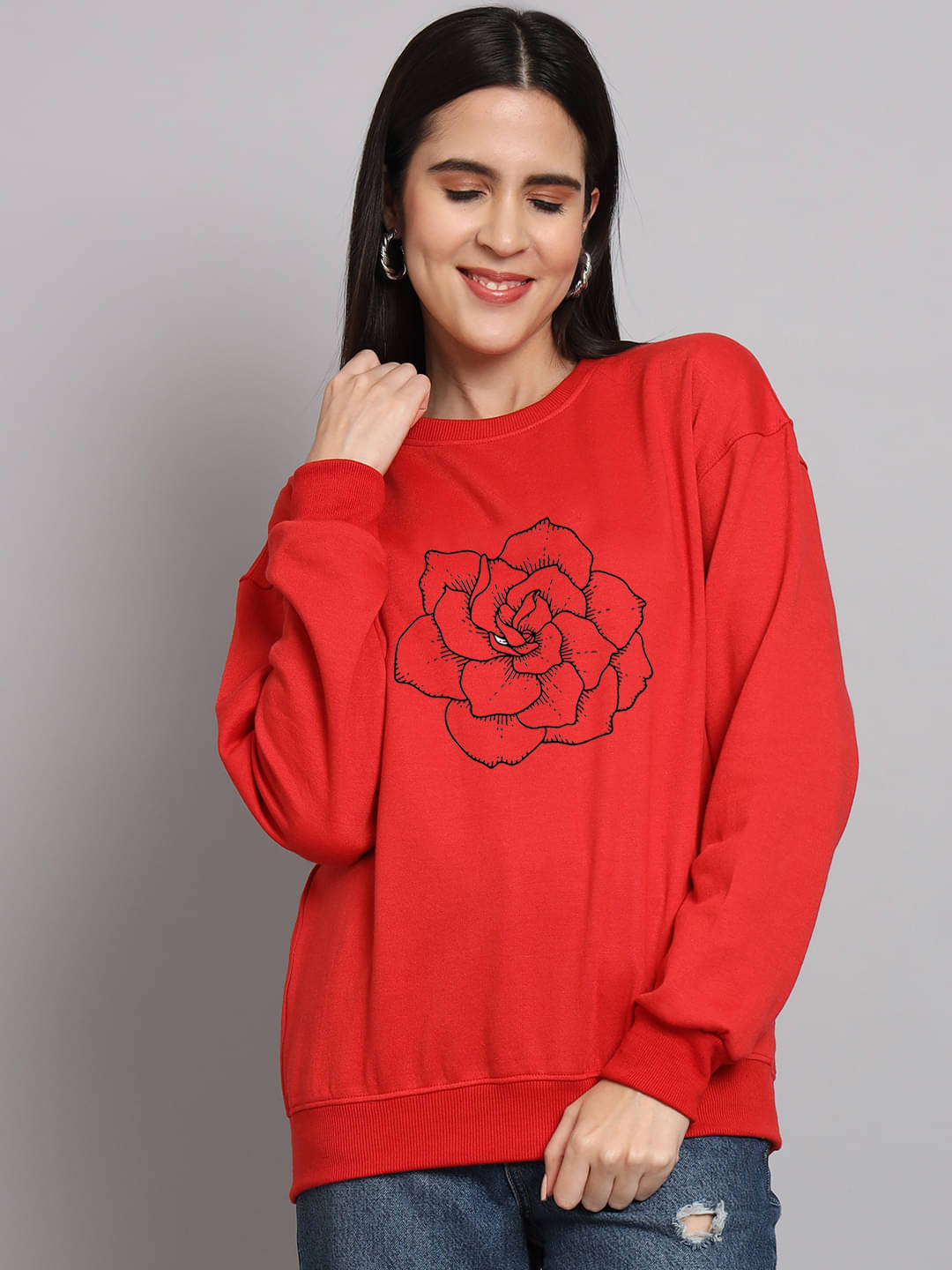 7 ISLANDS Women Fleece Round Neck Sweatshirt For ( Red ) 7 ISLANDS Women Fleece Round Neck Sweatshirt For ( Red )