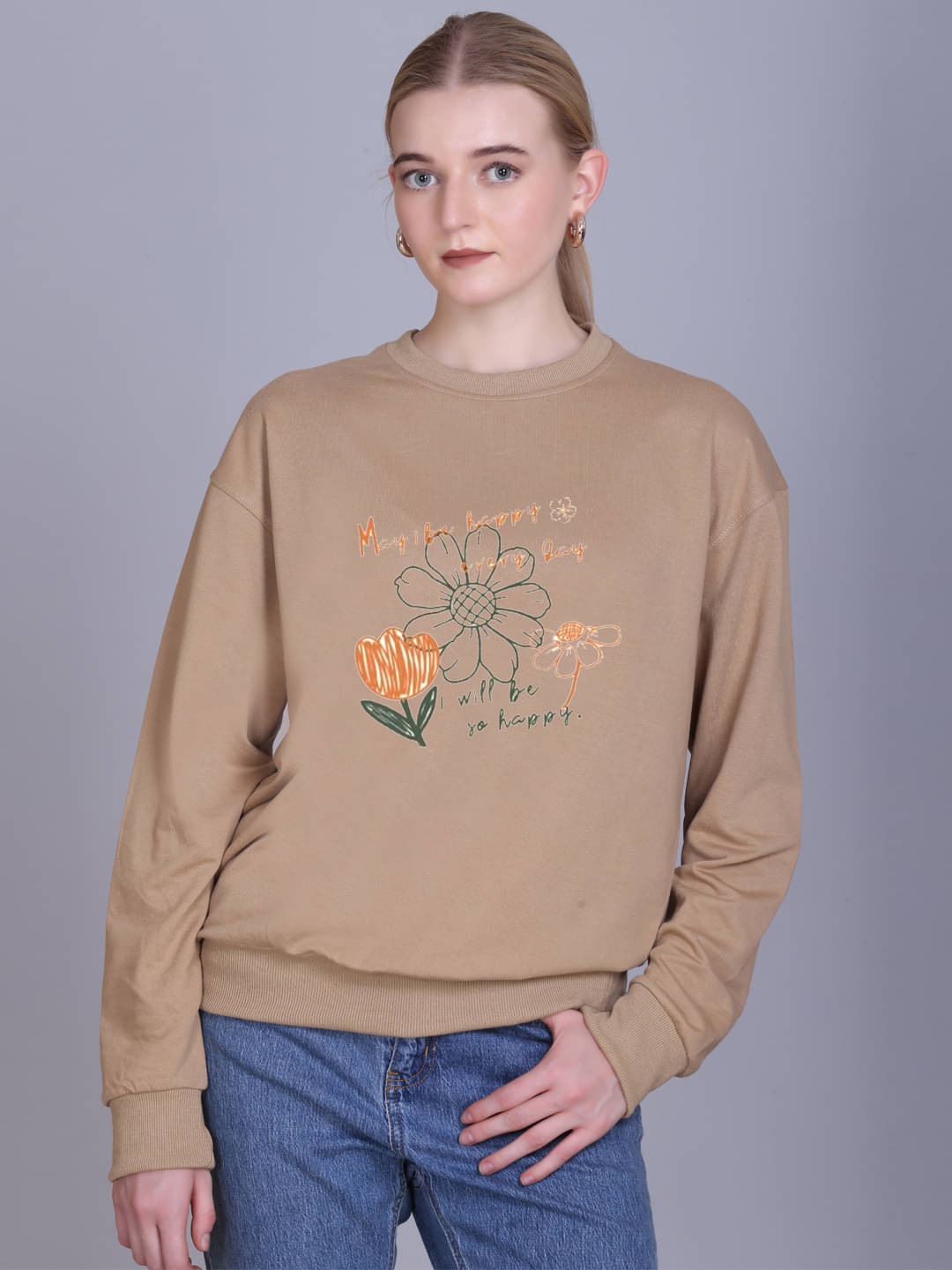 7 ISLANDS Women Fleece Hooded Sweatshirt ( Beige ) 7 ISLANDS Women Fleece Hooded Sweatshirt ( Beige )