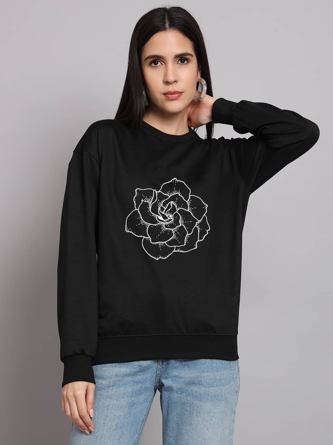 7 ISLANDS Women Fleece Round Neck Sweatshirt For ( Black ) 7 ISLANDS Women Fleece Round Neck Sweatshirt For ( Black )