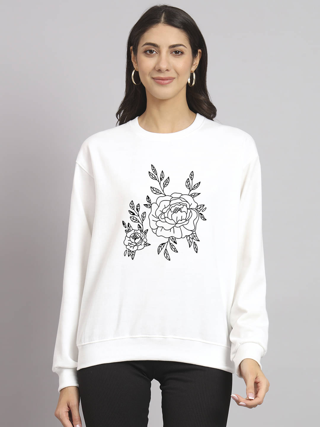     			7 ISLANDS Women's Fleece Round Neck Sweatshirt ( White )